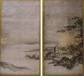 peinture sur l’éveil Zen Sanping Baring sa poitrine et Shigong étirement son arc attribué à Kano Motonobu Japanese. JPG